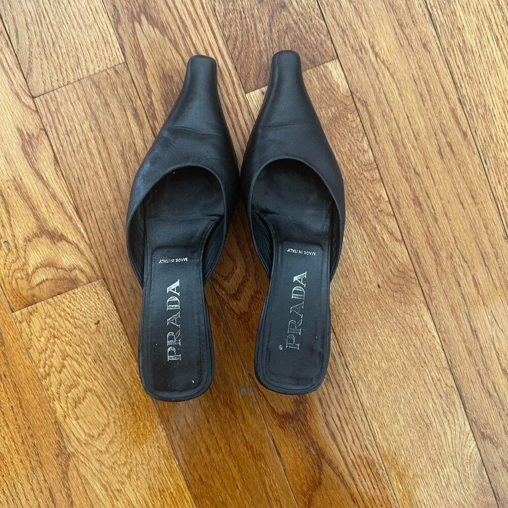 Prada pointed toe kitten heel mules
